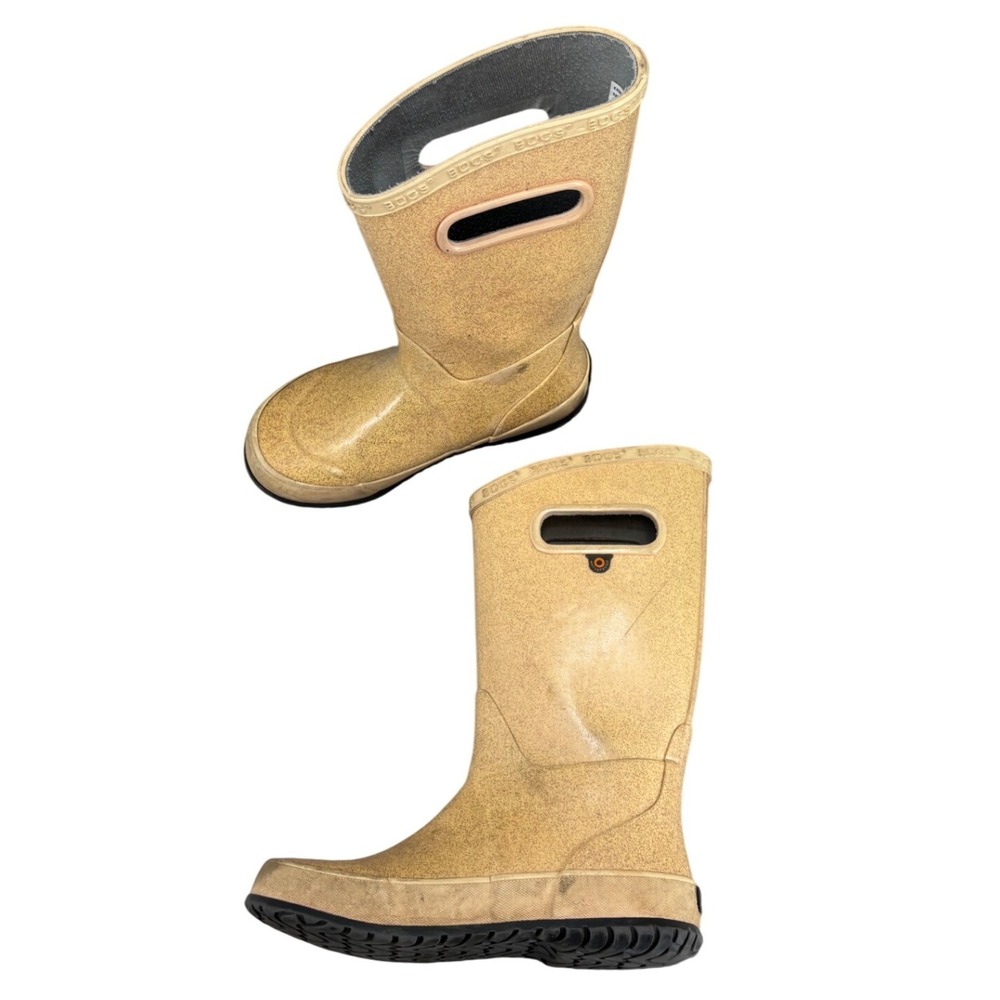 Bogs Kids Gold Glitter Waterproof Rain Boots Pull On Yellow Sparkle Size 1